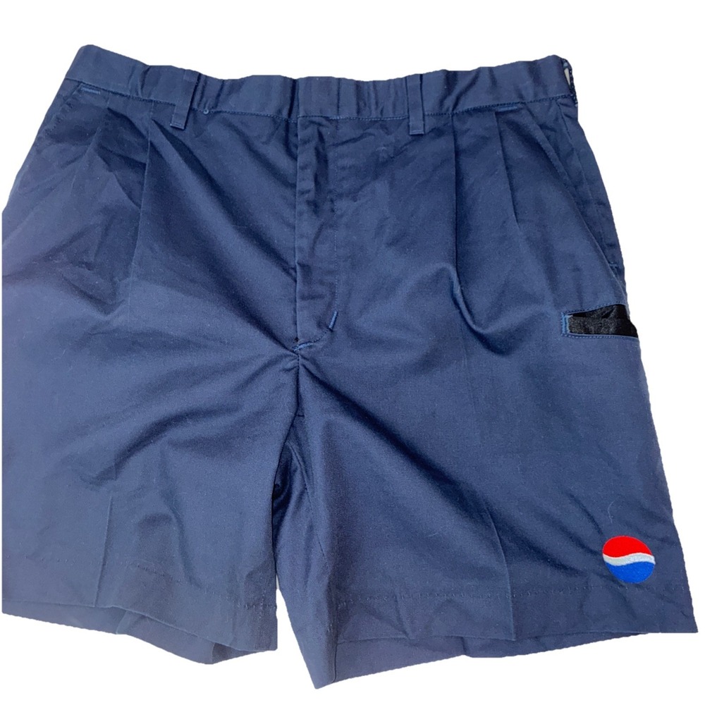 Pepsi Navy Blue Flat Front Shorts Button Closure Pockets Solid Summer  Mens 36